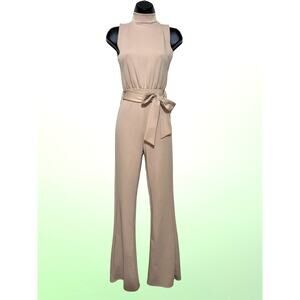 New XS‎ Taupe Beige Full Jumpsuit Wide Leg Sleeveless Outfit Tan